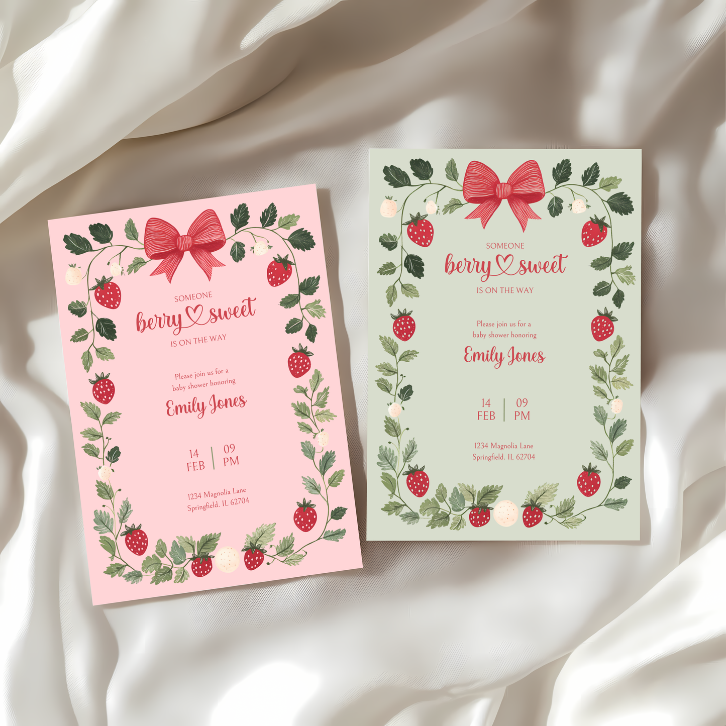 Baby Shower Invitation - Someone Berry Sweet Strawberry Vintage Green BS63