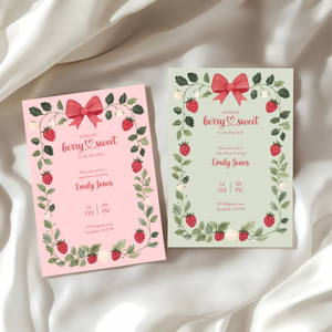 Baby Shower Invitation - Someone Berry Sweet Strawberry Vintage Green BS63