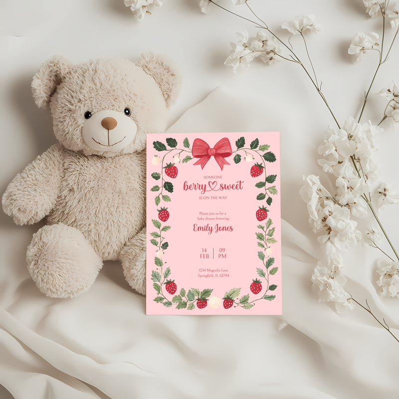 Baby Shower Invitation - Someone Berry Sweet Strawberry Pink BS63