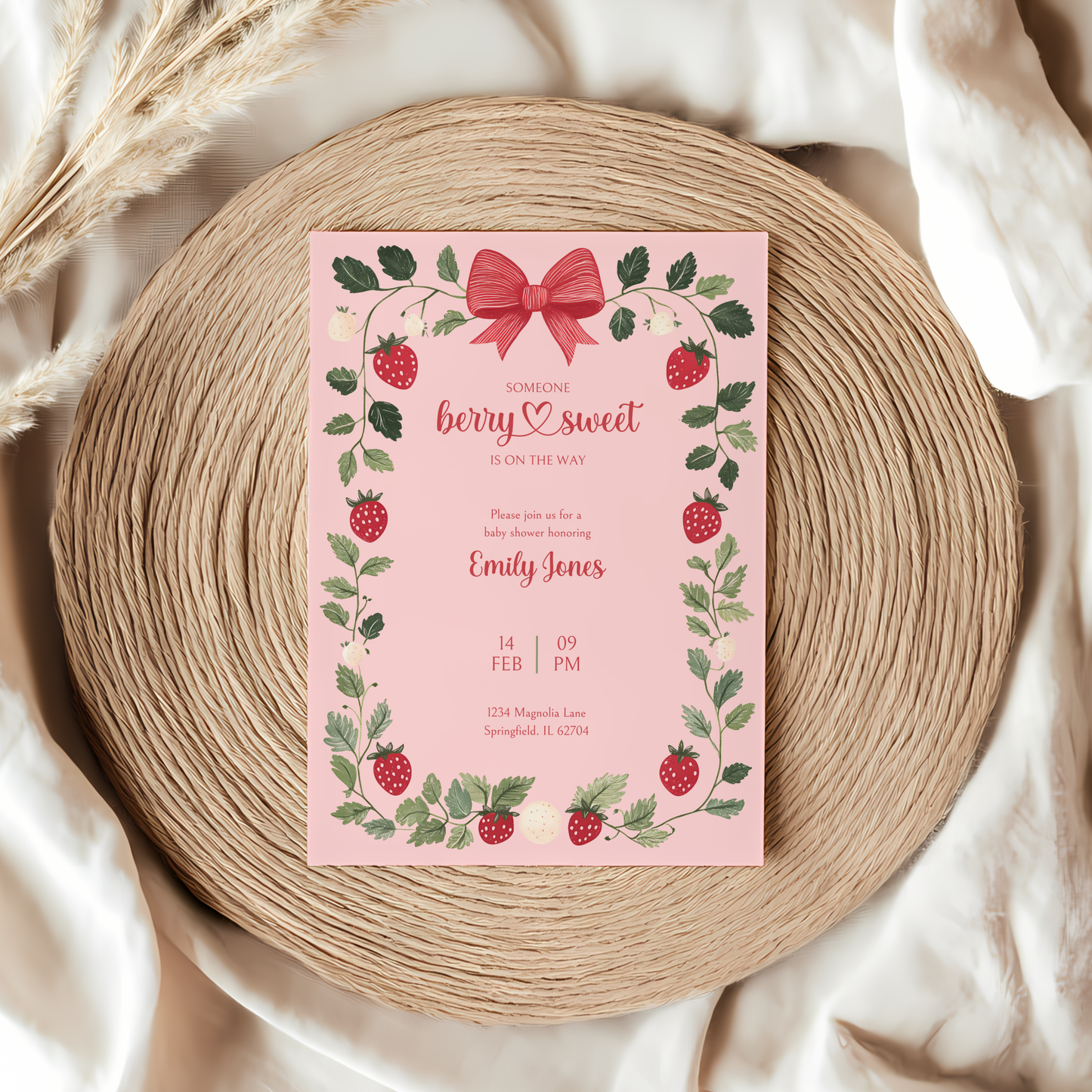 Baby Shower Invitation - Someone Berry Sweet Strawberry Pink BS63