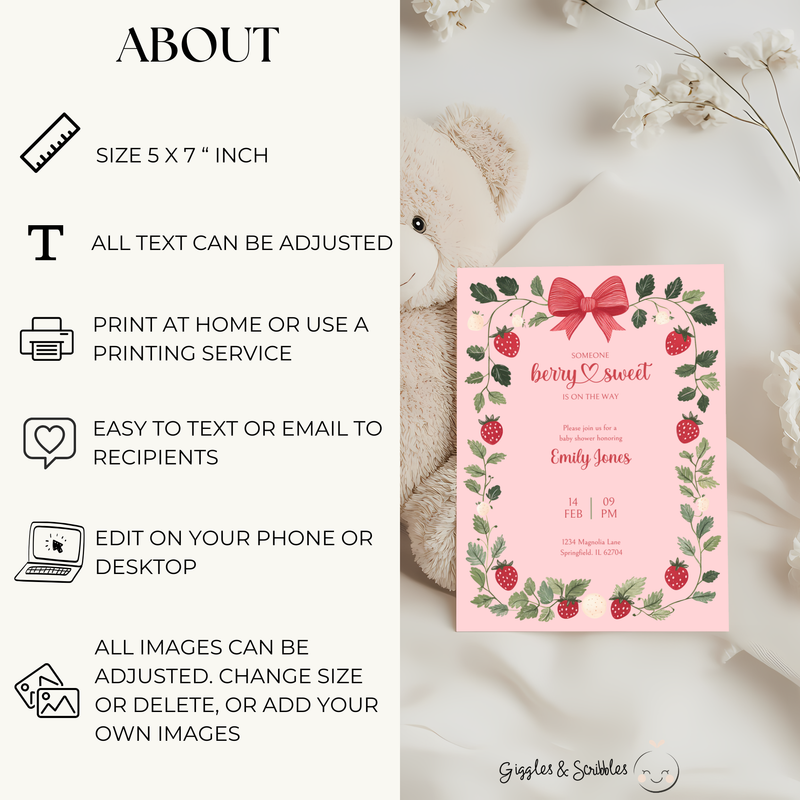 Baby Shower Invitation - Someone Berry Sweet Strawberry Pink BS63