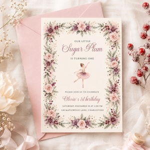 Sugar Plum First Birthday Invitation L167