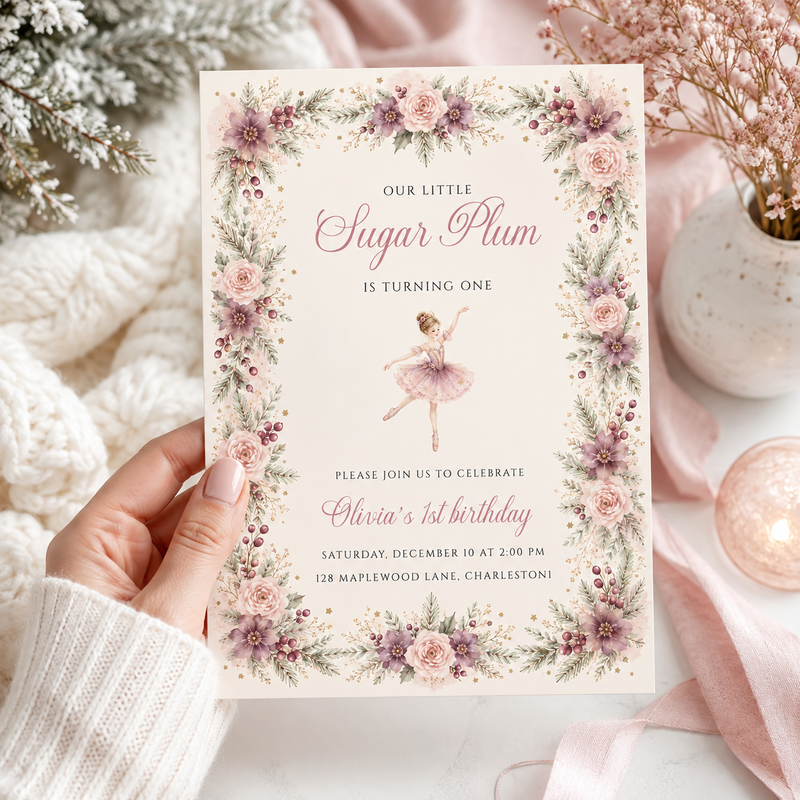 Sugar Plum First Birthday Invitation L167