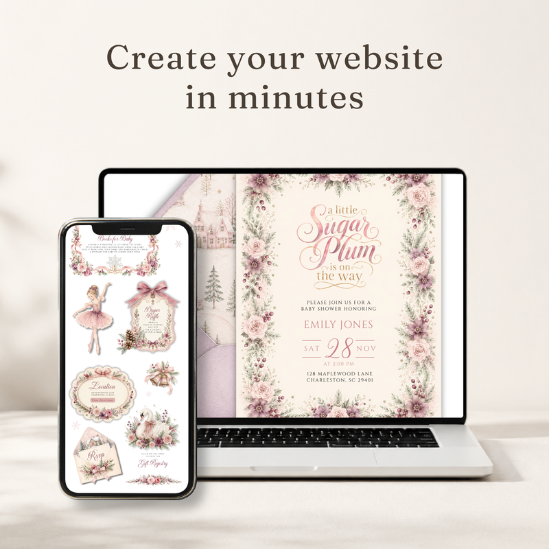 Sugar Plum Baby Shower Website Invitation with RSVP BS329