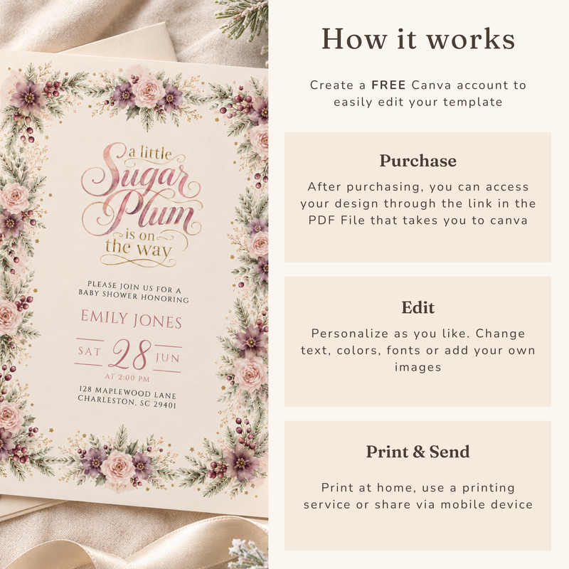Sugar Plum Christmas Baby Shower Invitation BS329