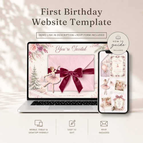 Sugar Plum First Birthday Website Invitation with RSVP L167