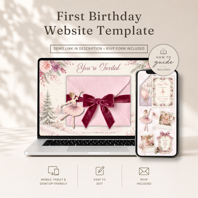 Sugar Plum First Birthday Website Invitation with RSVP L167
