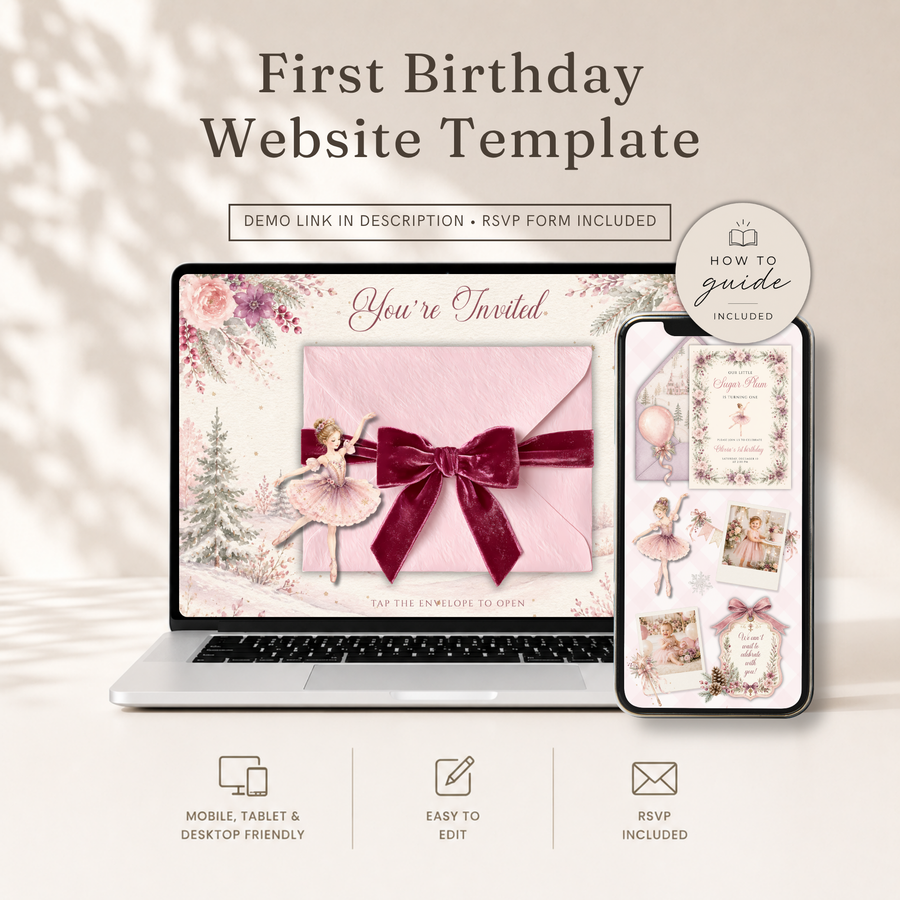 Sugar Plum First Birthday Website Invitation with RSVP L167