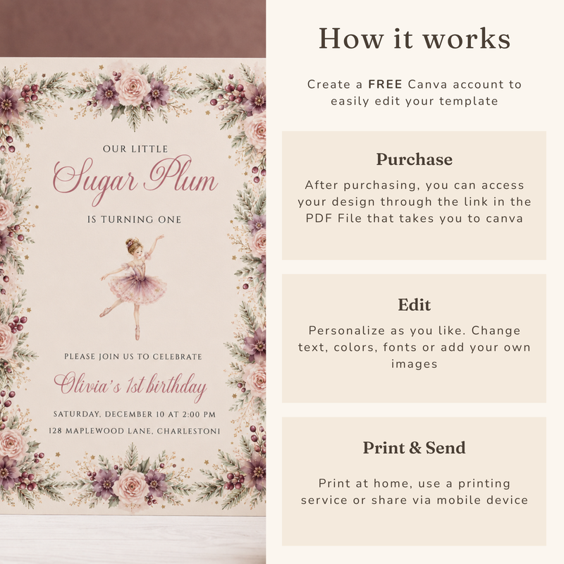 Sugar Plum First Birthday Invitation L167