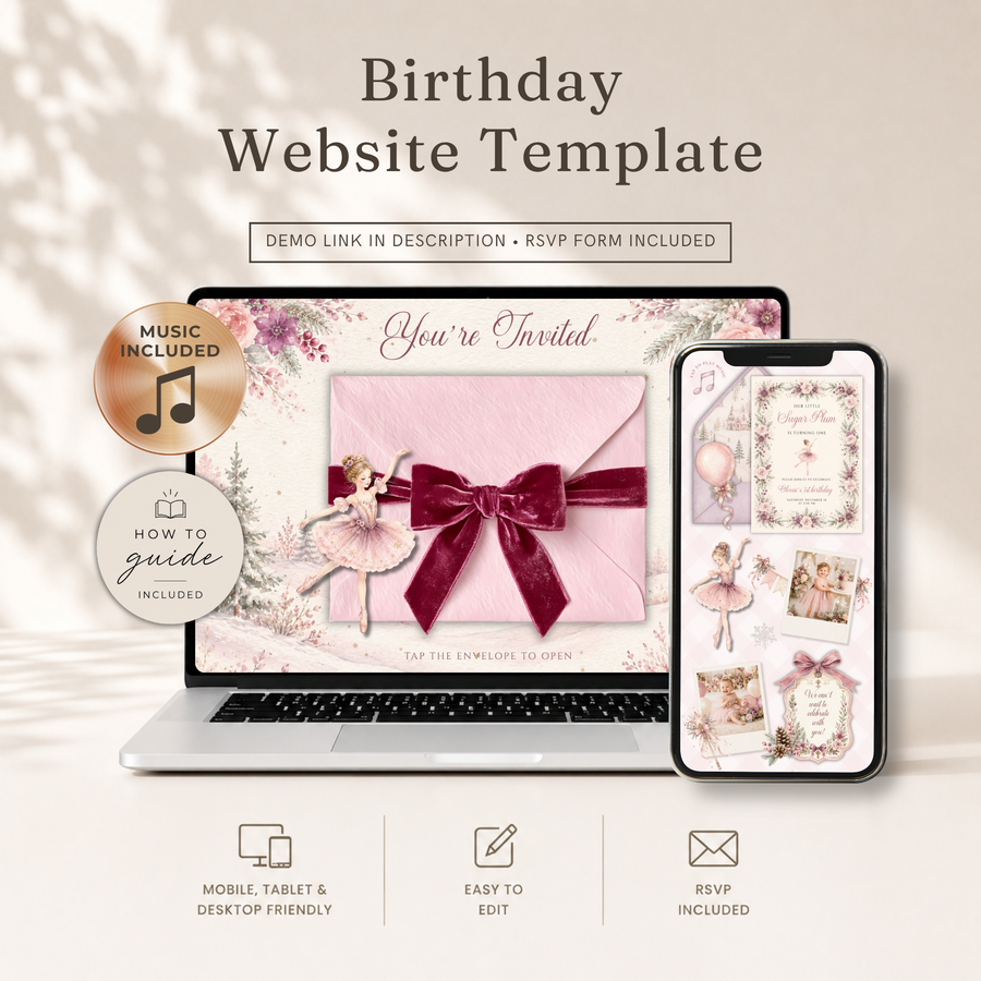 Sugar Plum First Birthday Website Invitation with RSVP L167
