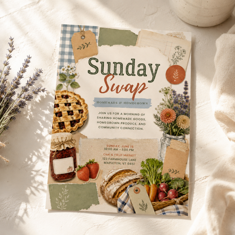 Sunday Swap Farmers Market Invitation Template L154