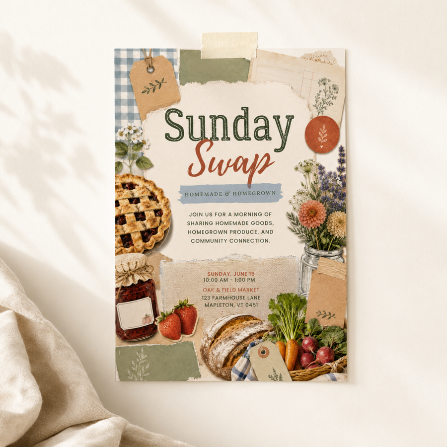 Sunday Swap Farmers Market Invitation Template L154