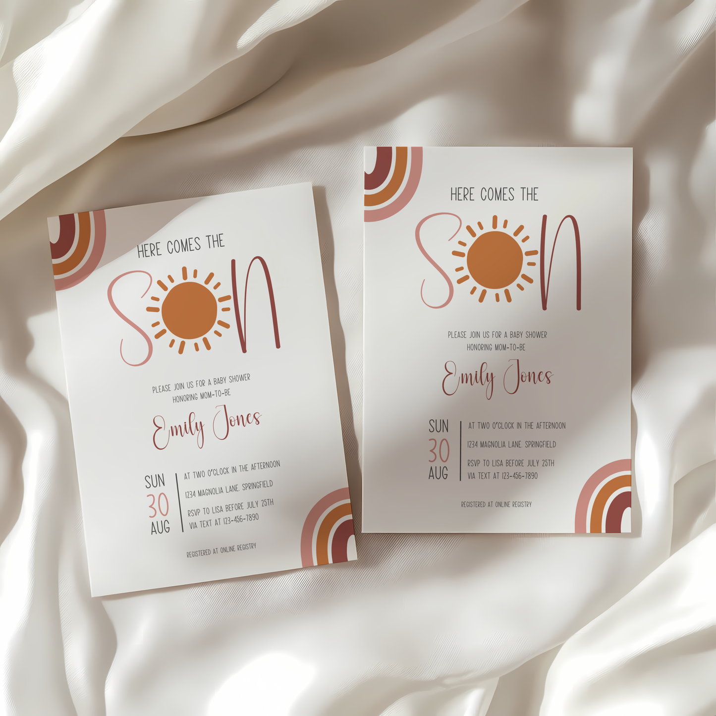 Baby Shower Invitation - Here Comes The Son Boho Neutral Colors BS129