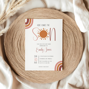 Baby Shower Invitation - Here Comes The Son Boho Neutral Colors BS129