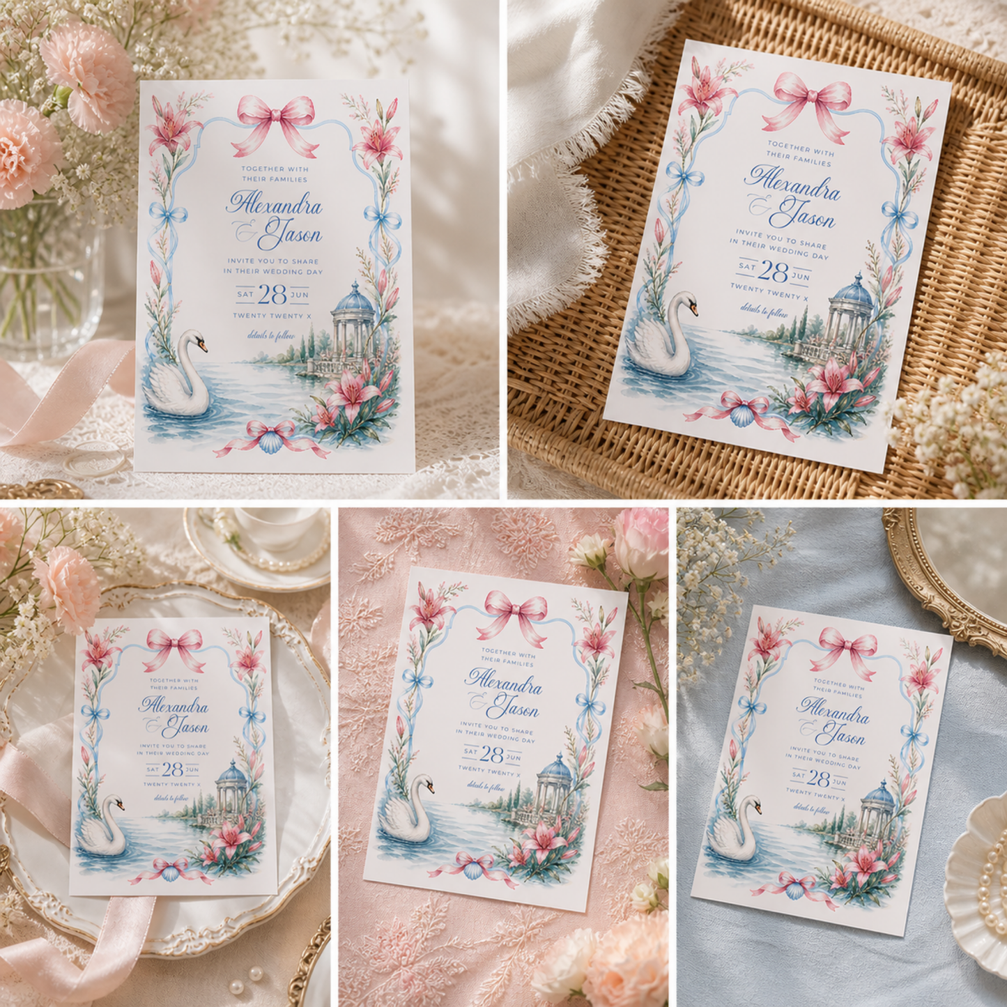 Swan Wedding Invitation - Romantic Garden Theme L134