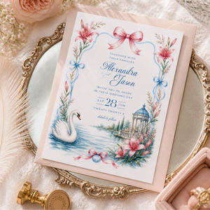 Swan Wedding Invitation - Romantic Garden Theme L134