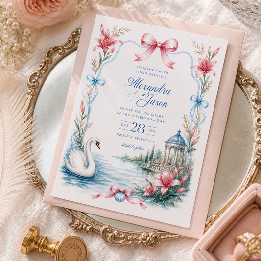 Swan Wedding Invitation - Romantic Garden Theme L134