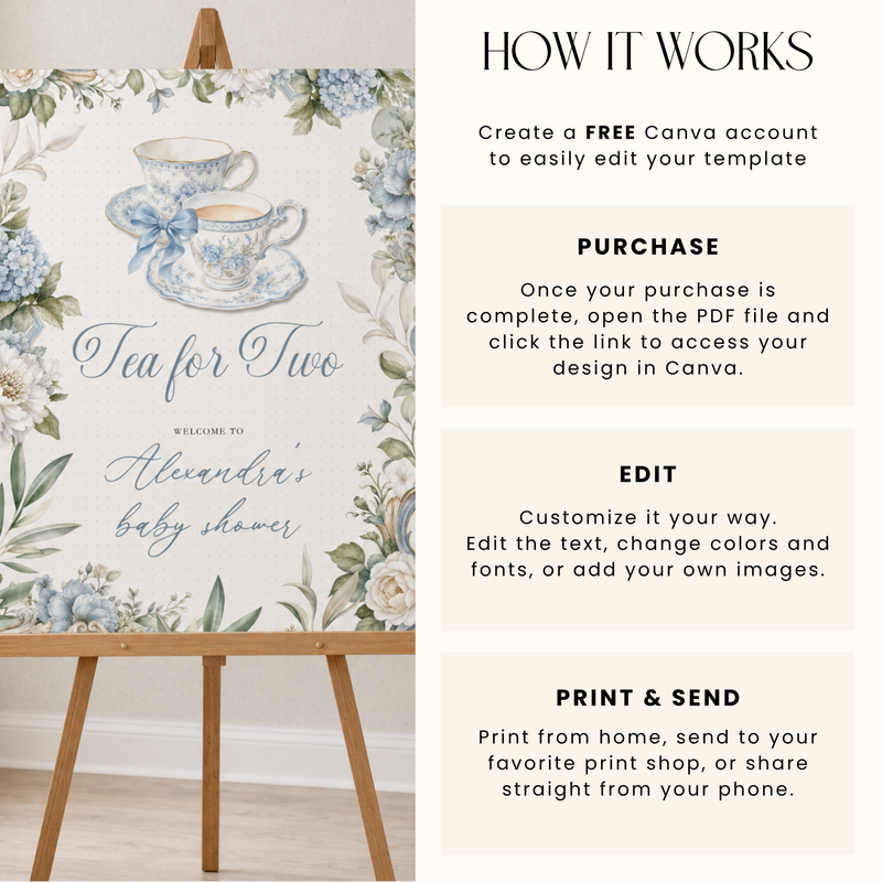 Tea for Two Baby Shower Welcome Sign L150