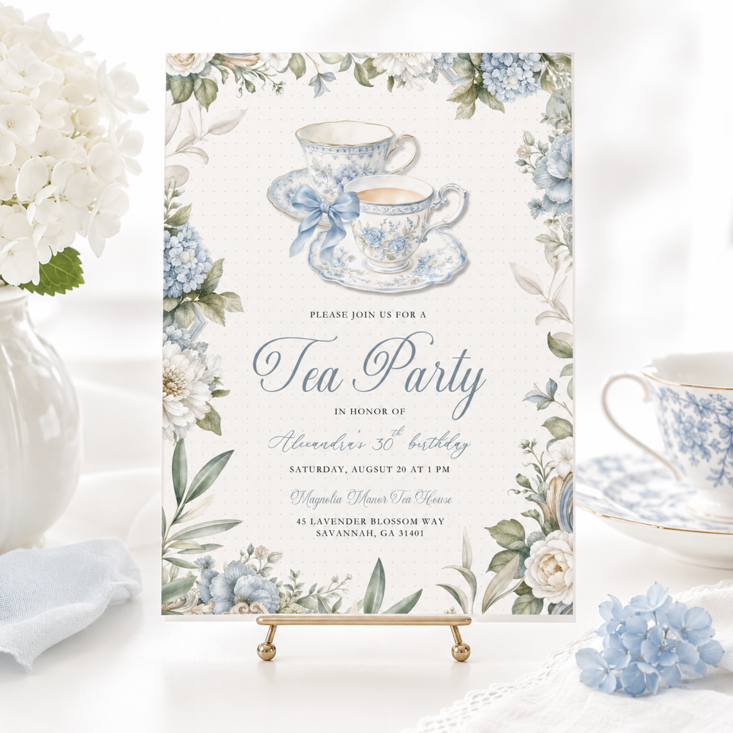 Blue Toile Tea Party Invitation L150