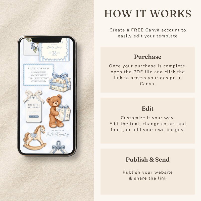 Teddy Bear Baby Shower Website Invitation with RSVP BS342