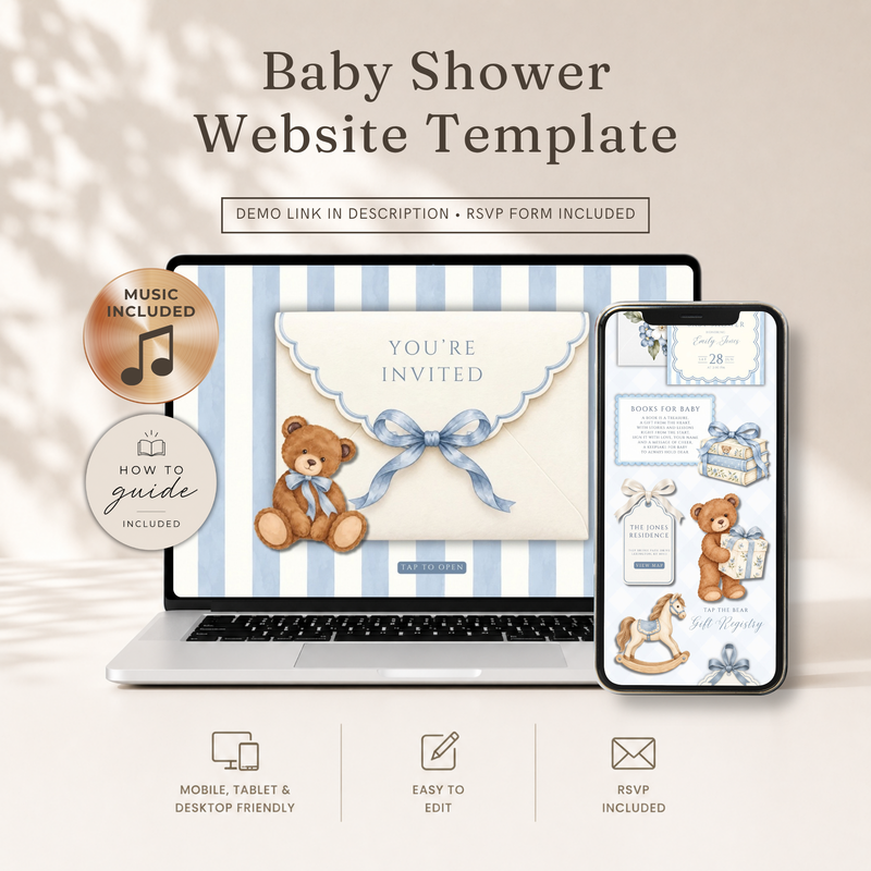 Teddy Bear Baby Shower Website Invitation with RSVP BS342
