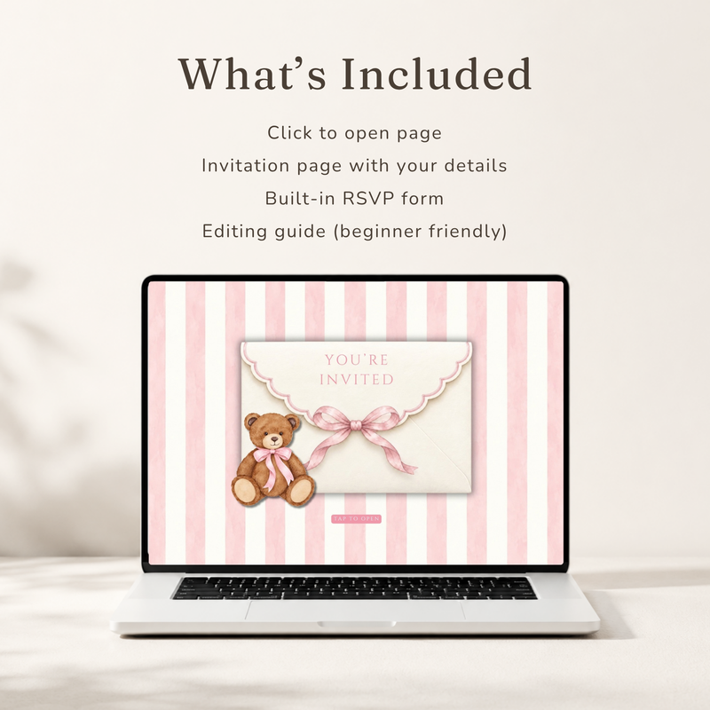Teddy Bear Girl Baby Shower Website Invitation with RSVP BS342