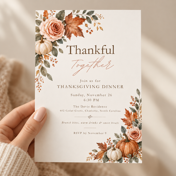 Thankful Together Thanksgiving Dinner Invitation L174