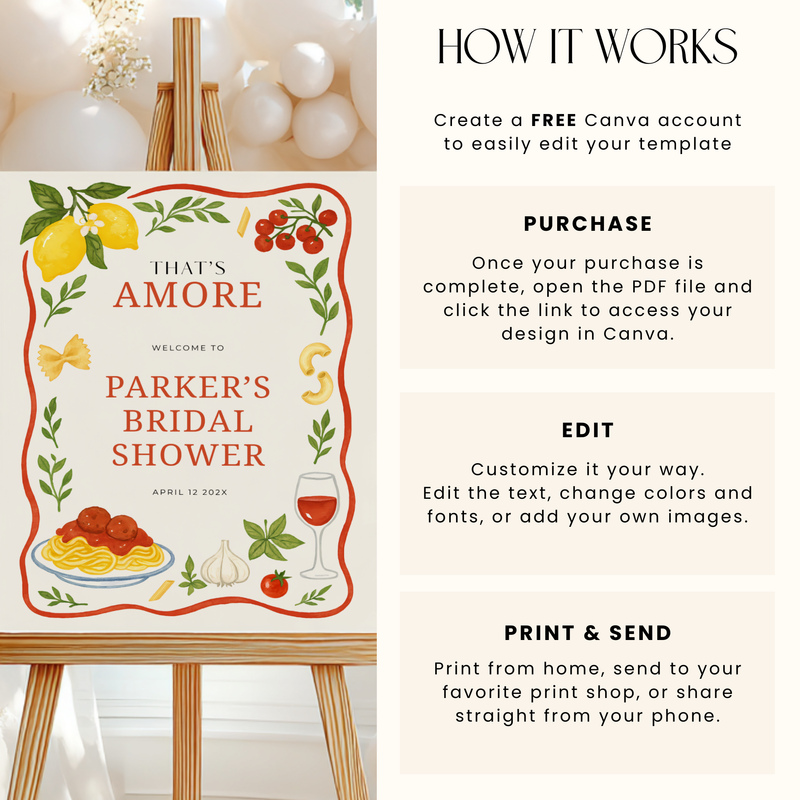 That's Amore Italian Themed Bridal Shower Welcome Sign L79