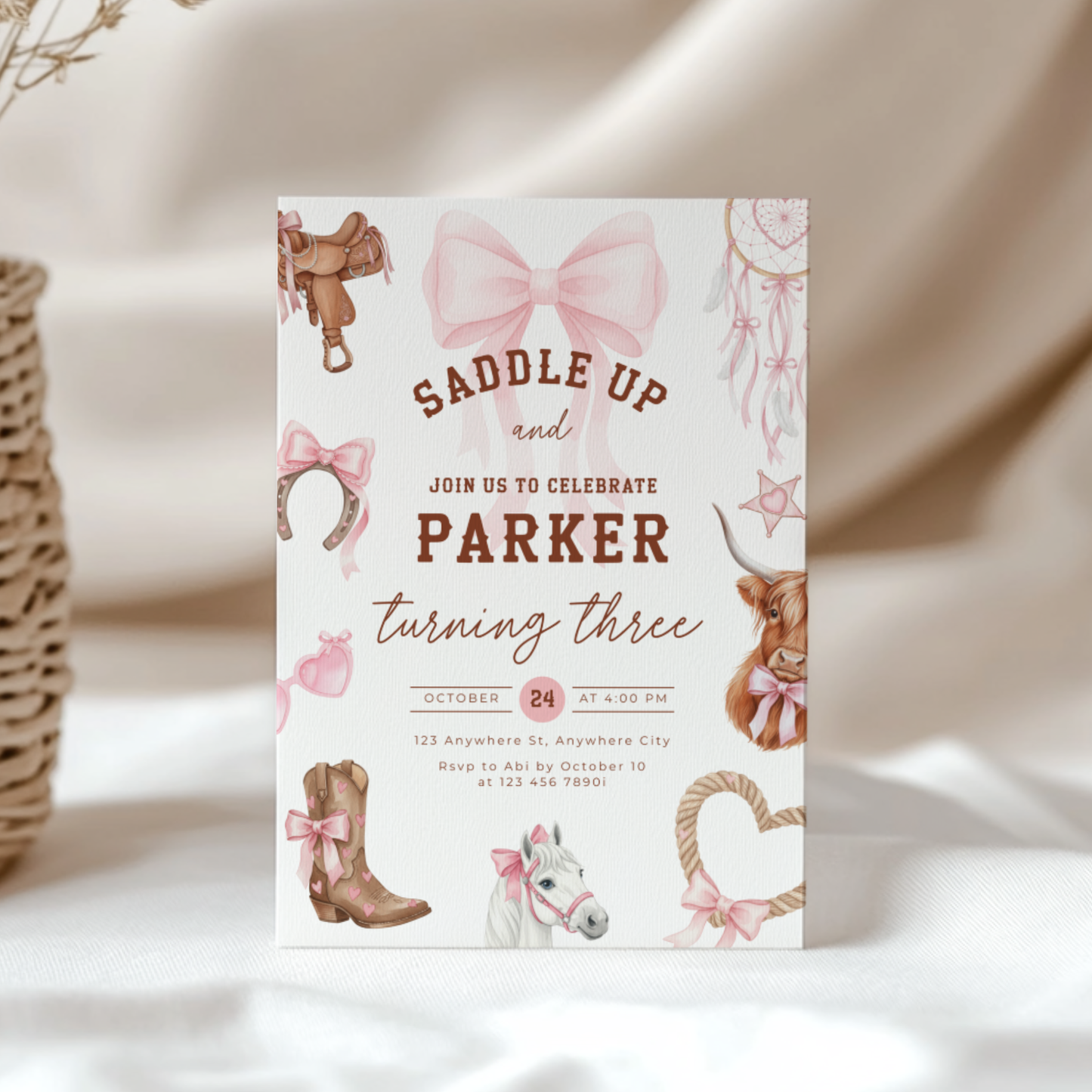 Western Cowgirl Third Rodeo 3rd Birthday Party Invitation  L75