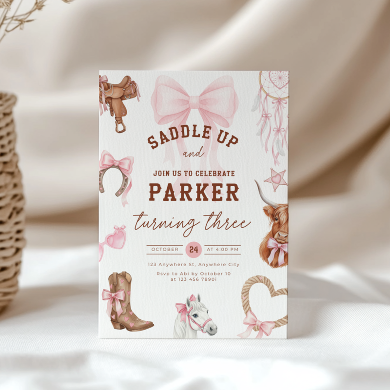 Western Cowgirl Third Rodeo 3rd Birthday Party Invitation  L75