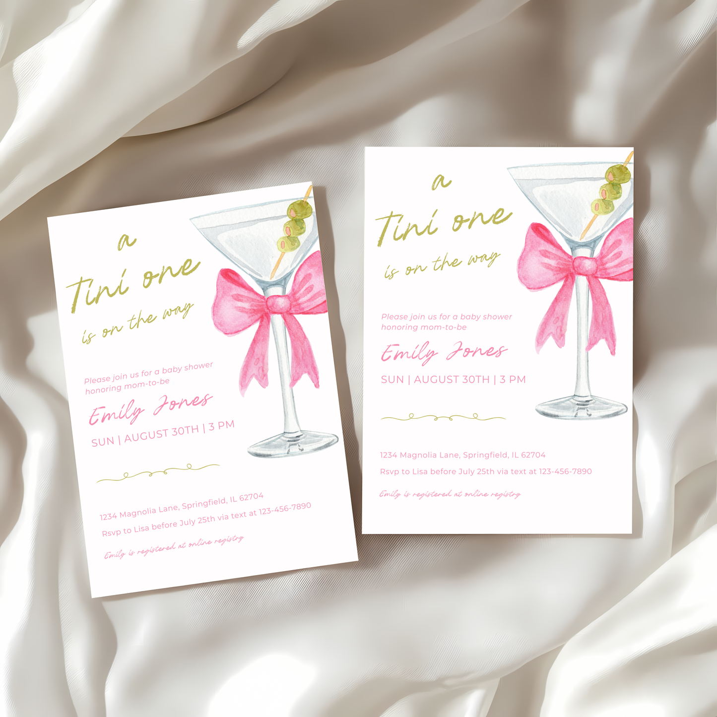 Baby Shower Invitation - Pink Martini A Tini One Is On The Way BS123