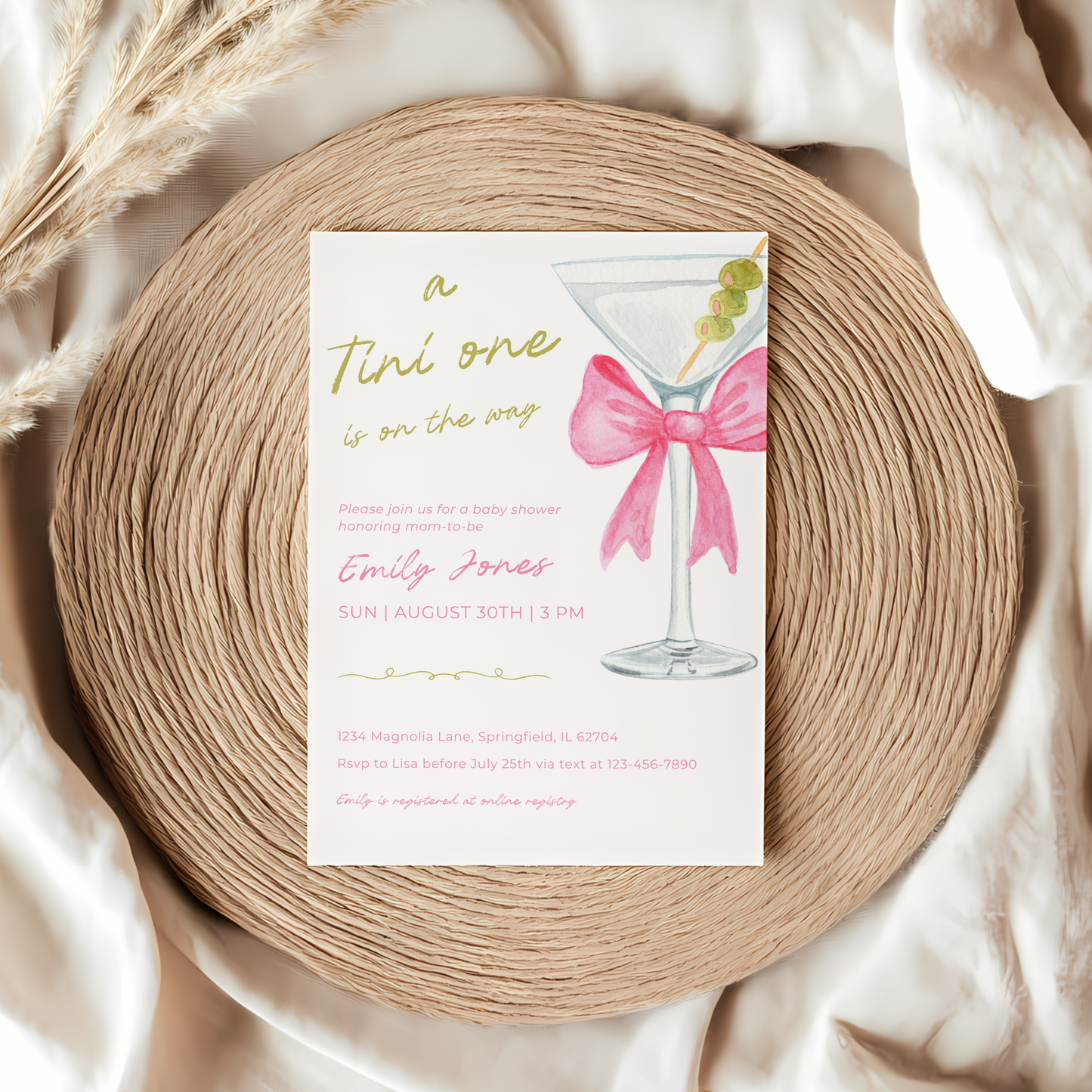 Baby Shower Invitation - Pink Martini A Tini One Is On The Way BS123