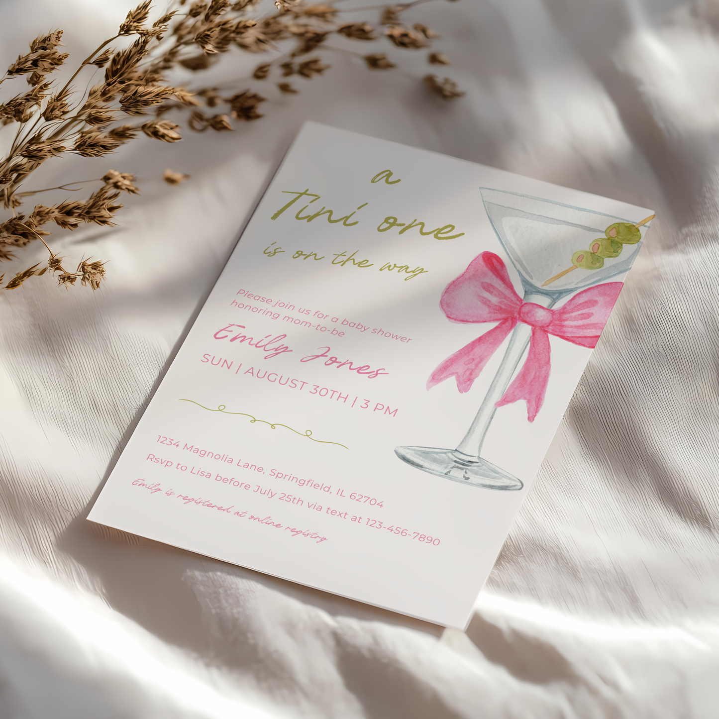 Baby Shower Invitation - Pink Martini A Tini One Is On The Way BS123