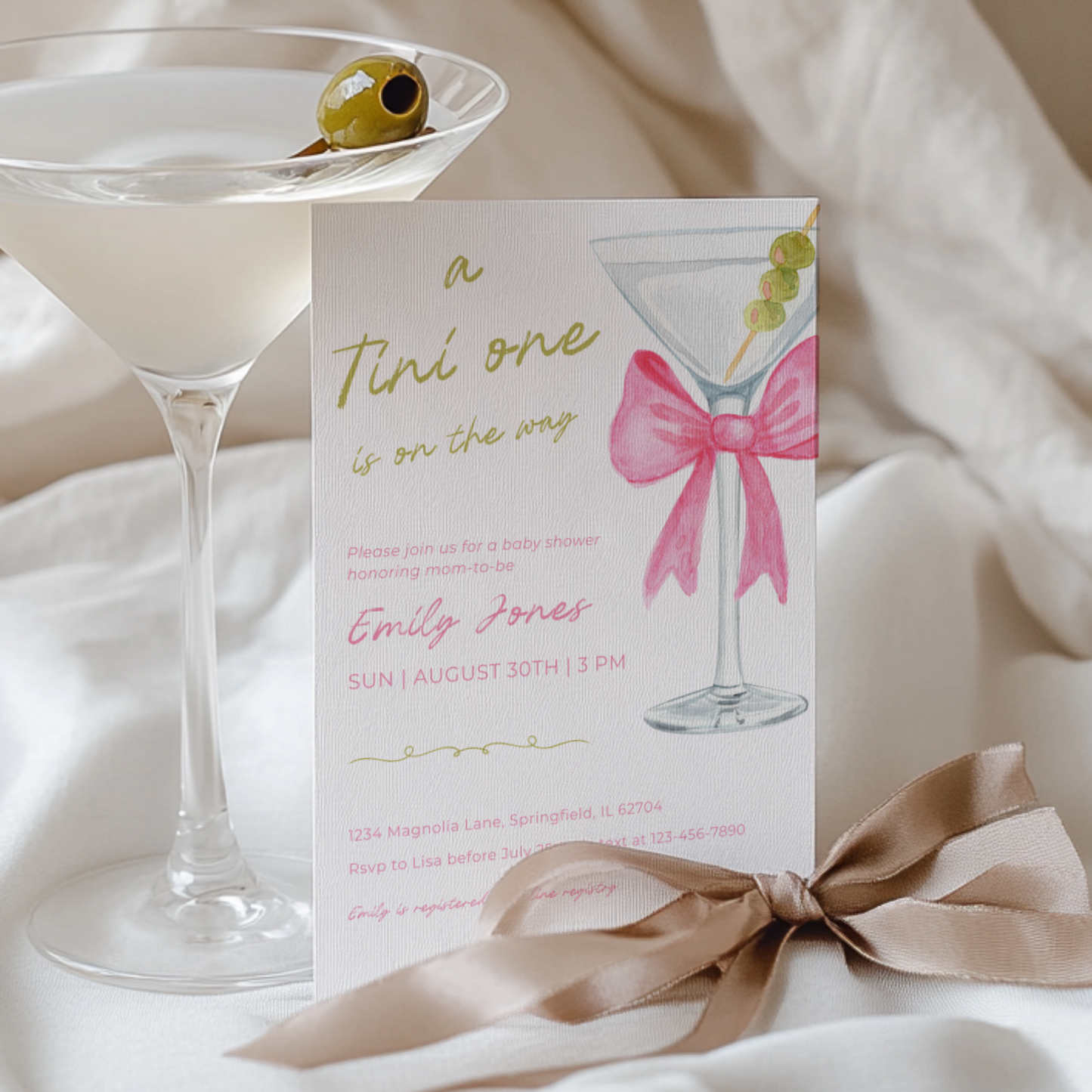 Baby Shower Invitation - Pink Martini A Tini One Is On The Way BS123