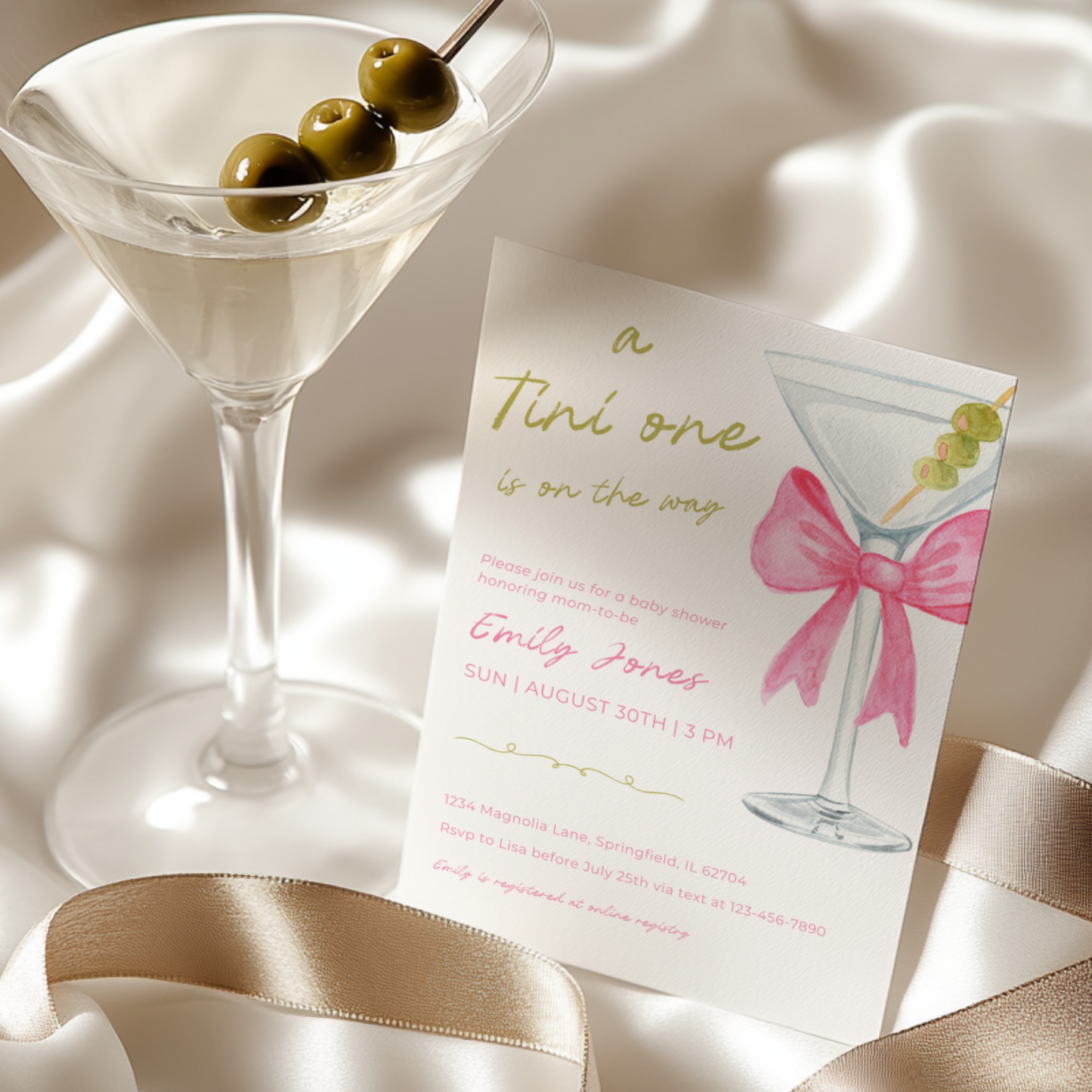 Baby Shower Invitation - Pink Martini A Tini One Is On The Way BS123
