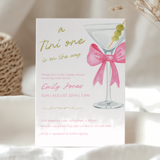 Baby Shower Invitation - Pink Martini A Tini One Is On The Way BS123