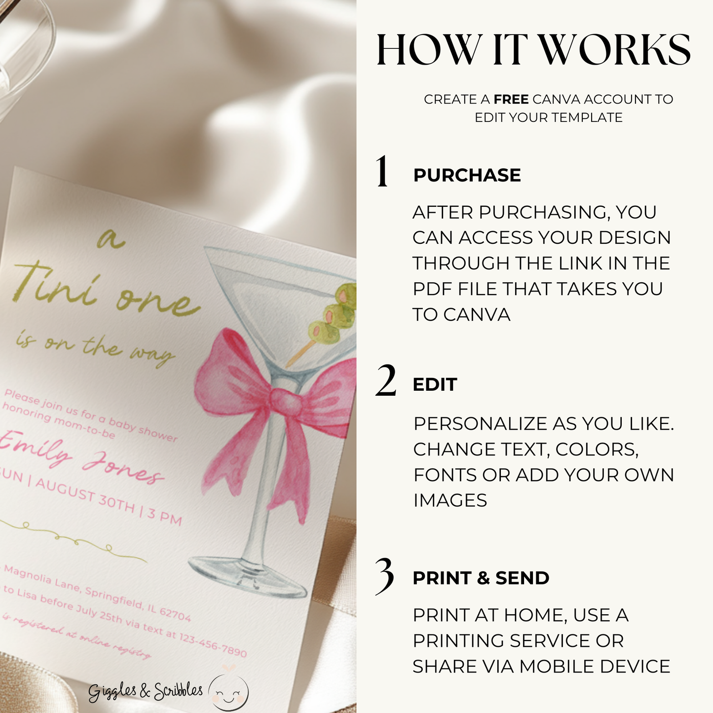 Baby Shower Invitation - Pink Martini A Tini One Is On The Way BS123