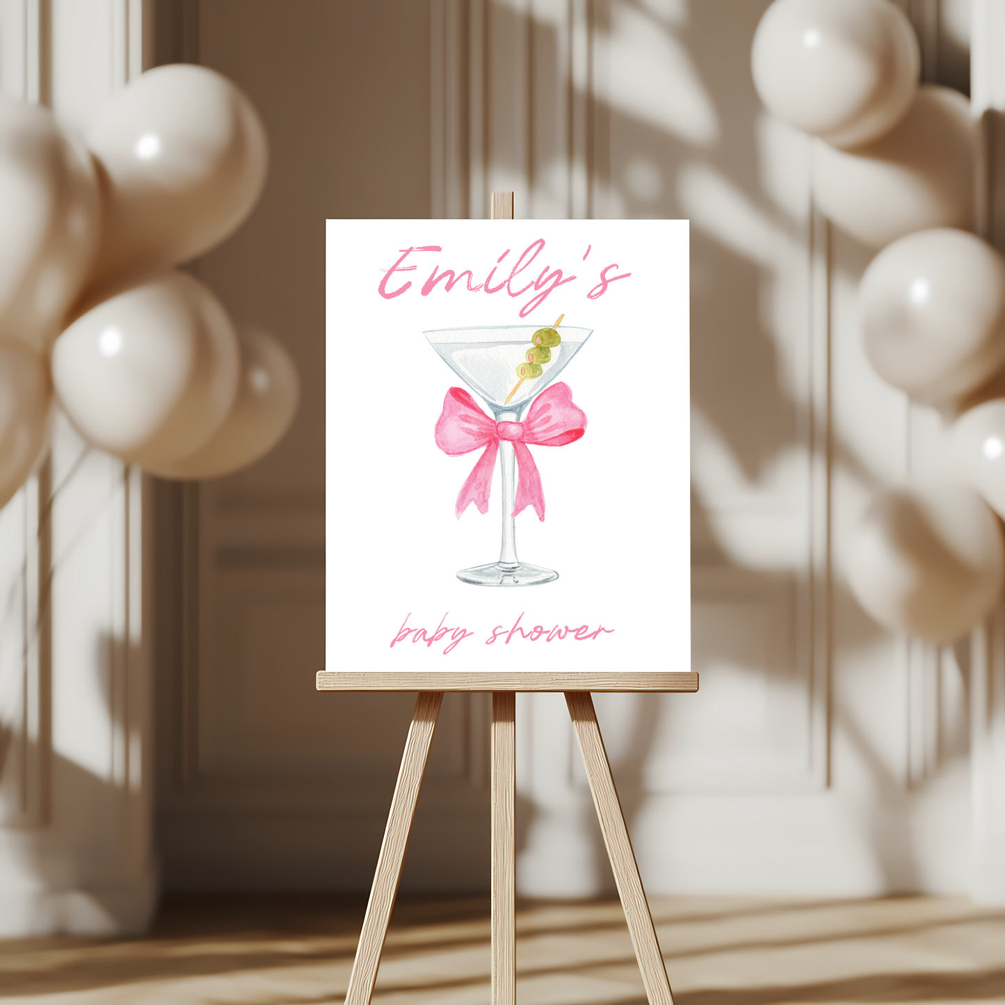 Baby Shower Welcome Sign - Martini A Tini One Is On The Way Pink Bow BS123