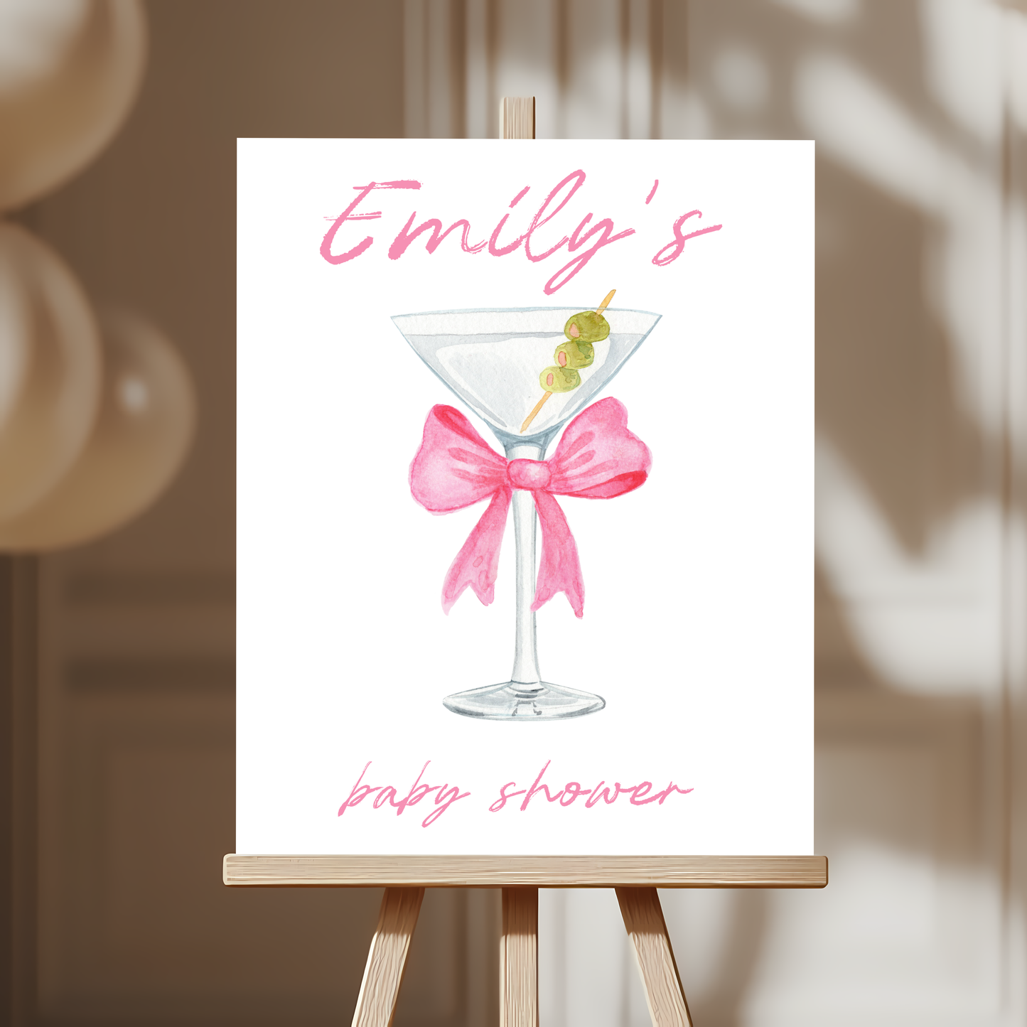 Baby Shower Welcome Sign - Martini A Tini One Is On The Way Pink Bow BS123