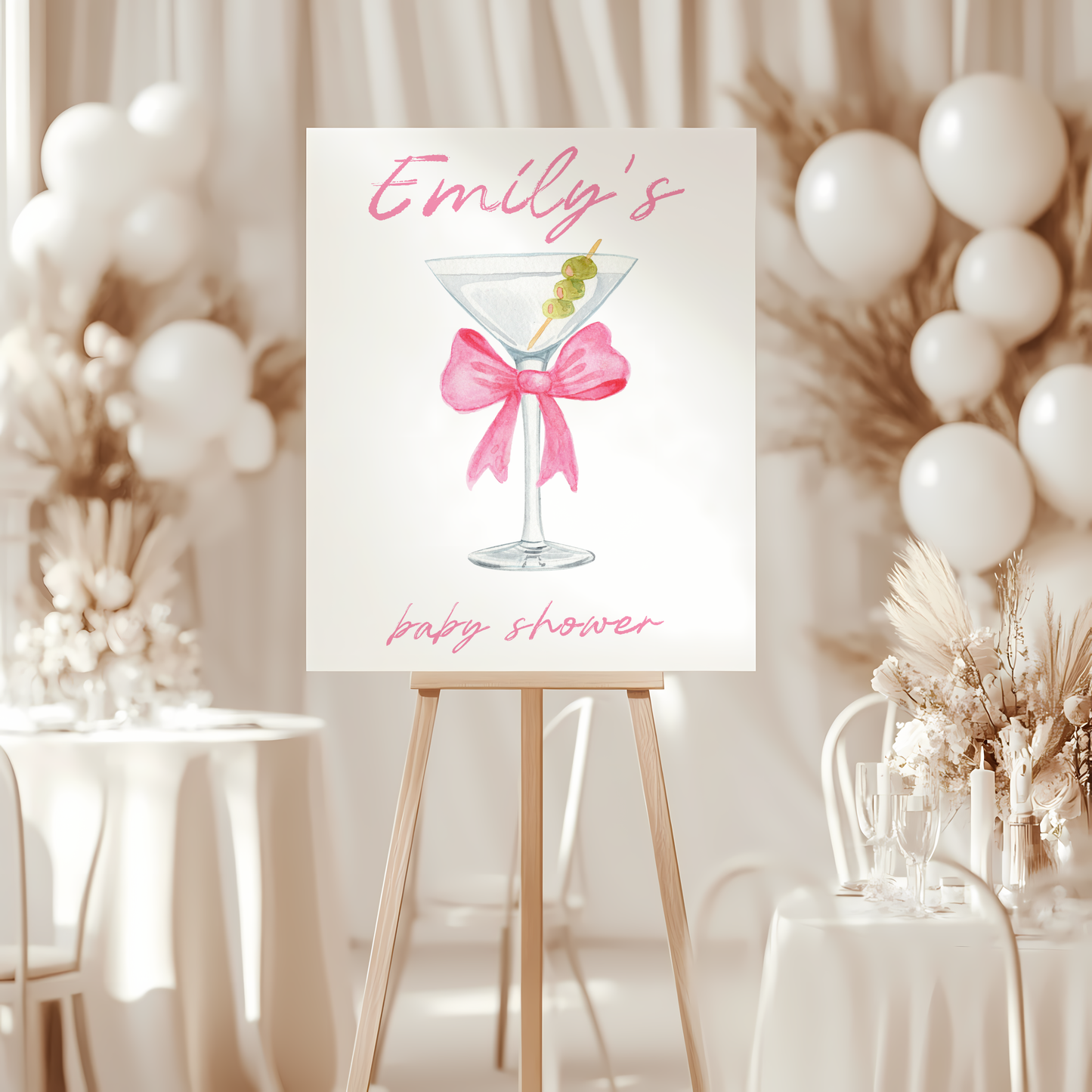 Baby Shower Welcome Sign - Martini A Tini One Is On The Way Pink Bow BS123