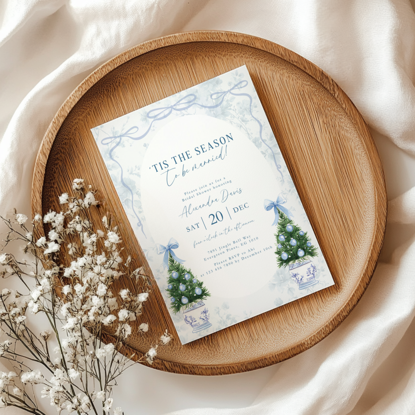 'Tis the Season To Be Married Bridal Shower Invitation Template Blue L40