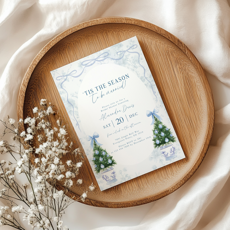 'Tis the Season To Be Married Bridal Shower Invitation Template Blue L40