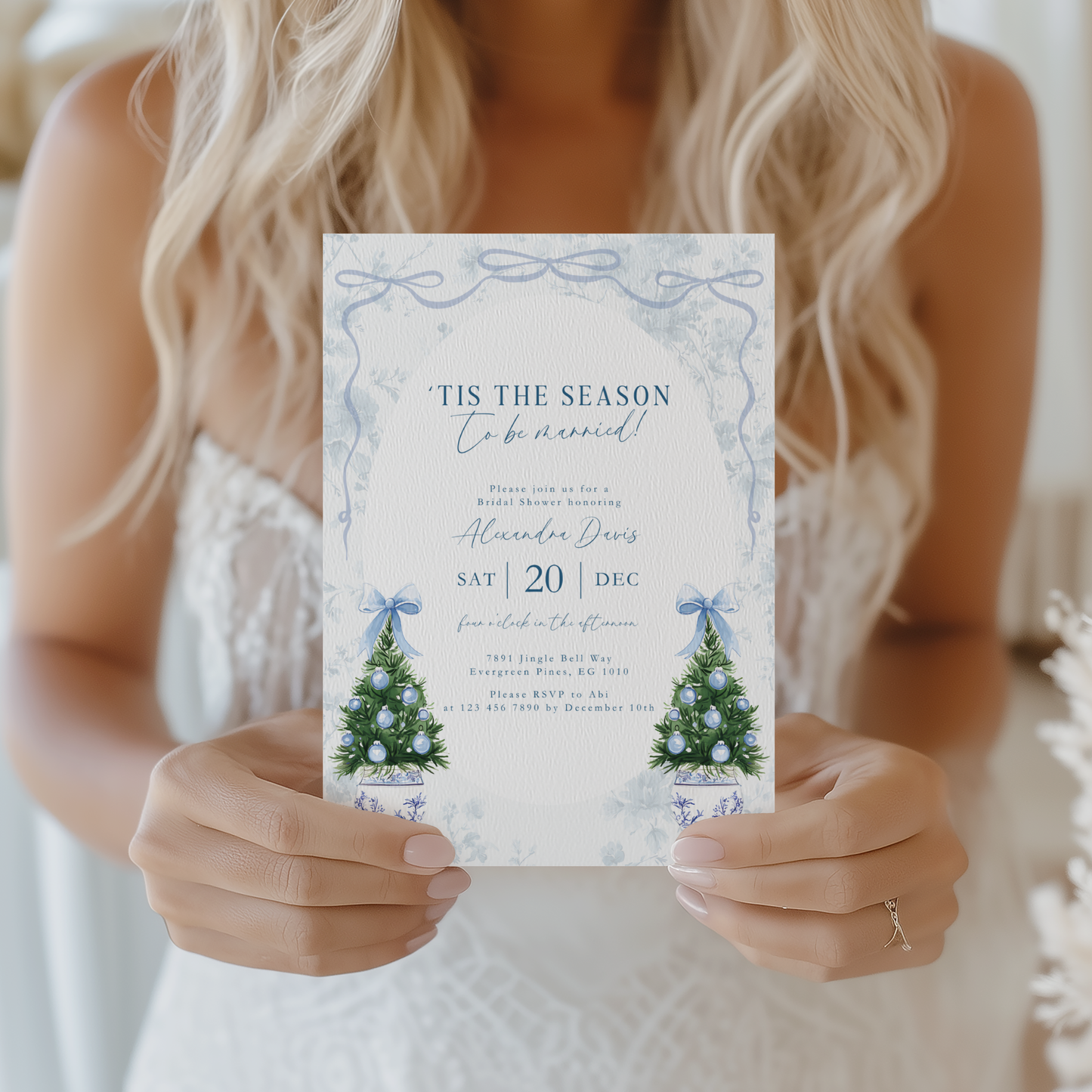 'Tis the Season To Be Married Bridal Shower Invitation Template Blue L40