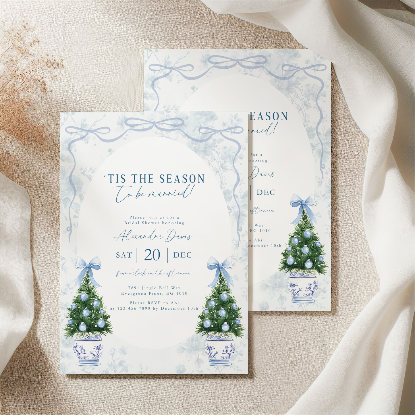 'Tis the Season To Be Married Bridal Shower Invitation Template Blue L40