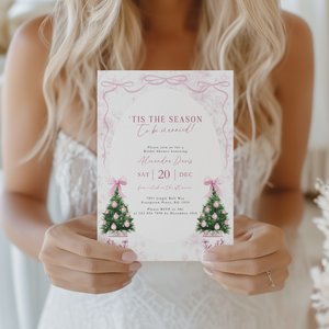 Elegant Pink Christmas Bridal Shower Invitation 'Tis the Season to be Married L40
