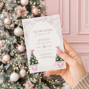 Elegant Pink Christmas Bridal Shower Invitation 'Tis the Season to be Married L40