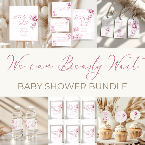 Baby Shower Mega Bundle - Pink Bearly Wait Toile de Jouy BS37