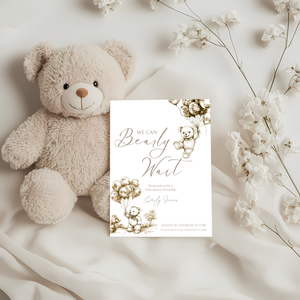 Baby Shower Invitation - Beige Bearly Wait Toile de Jouy BS36