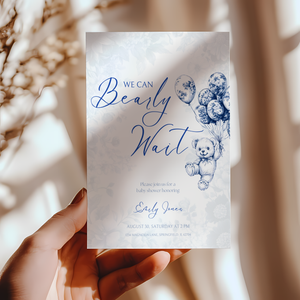 Baby Shower Invitation - Blue Bearly Wait Toile de Jouy BS35