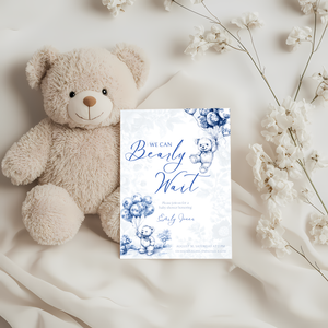 Baby Shower Invitation - Blue Bearly Wait Toile de Jouy BS35
